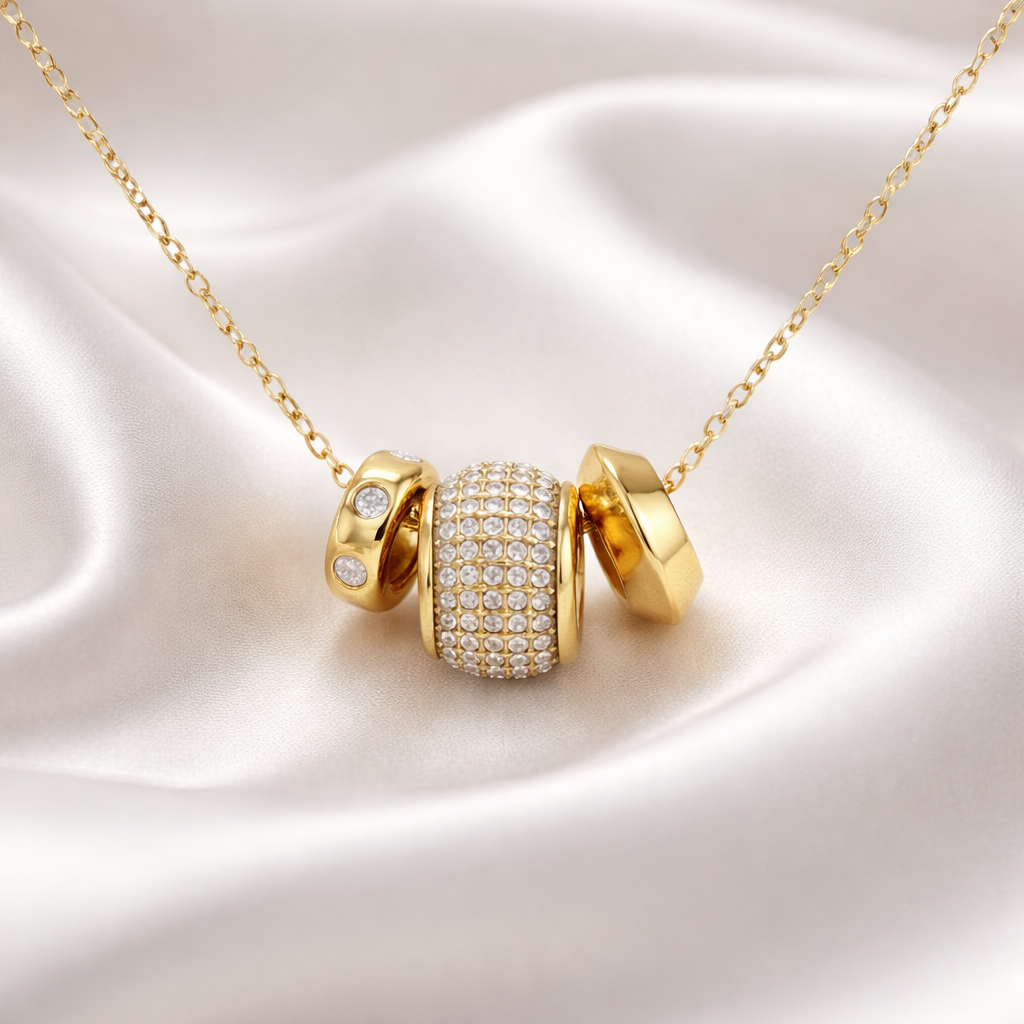 Lumière Pavé Bead Necklace features a softly rounded CZ pavé bead suspended on a delicate gold chain